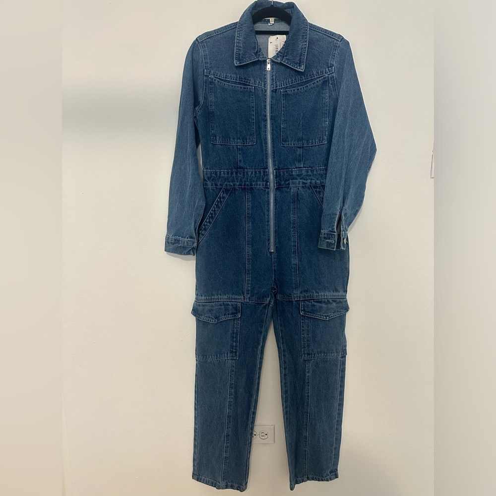 Washed front zipper collared jumpsuit.